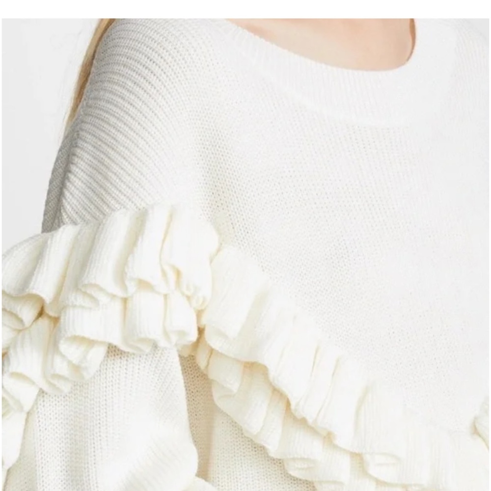 Frame Ribbed Ruffle Wool Blend Sweater Ruffle Slouchy - Picture 6 of 6